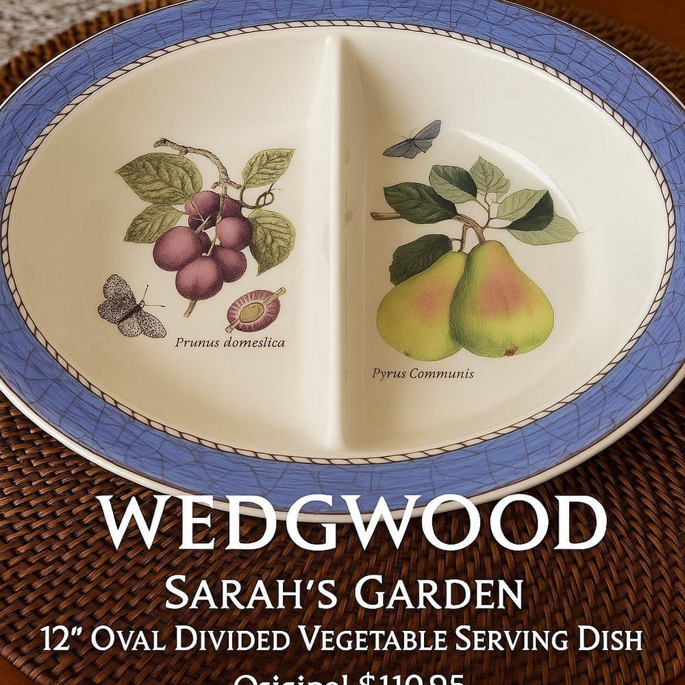 Wedgwood Sarah’s Garden Divided Vegetable Serving Dish – 12” Oval